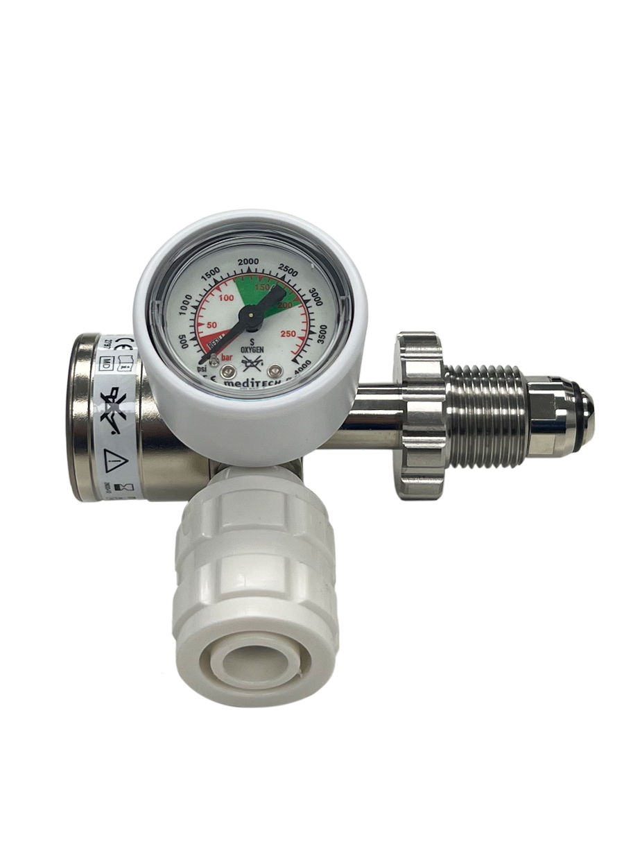 Oxygen Regulator, Pin Index, 1 x BS Schrader